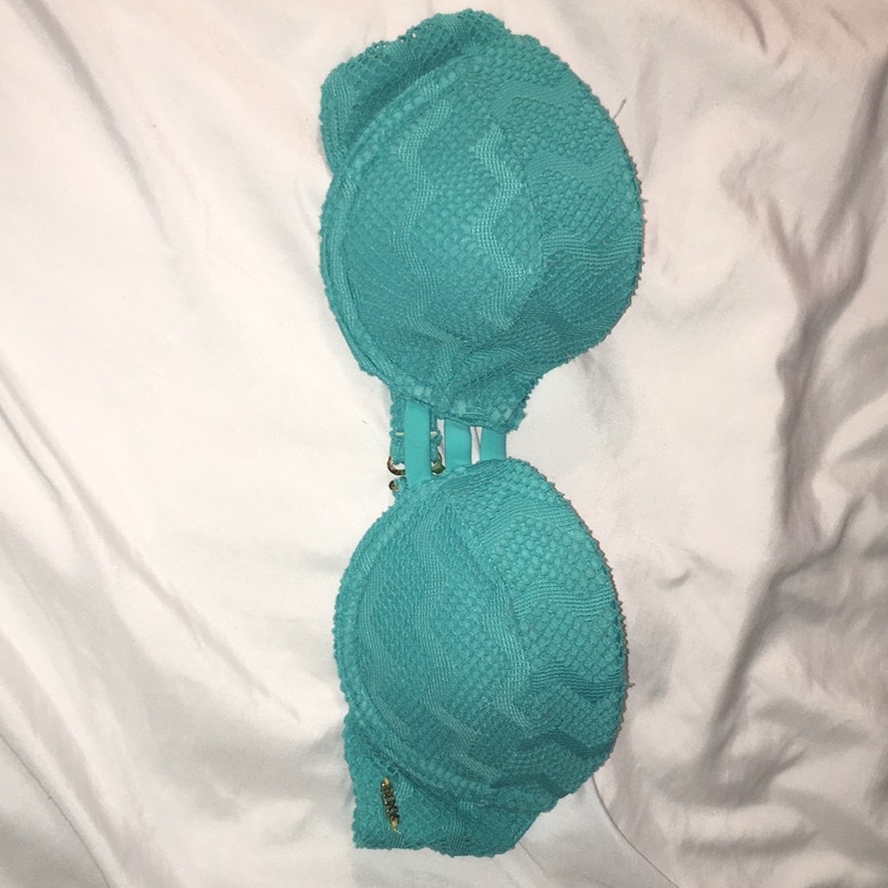 Blue roxy strapless bathing suit top. Size small